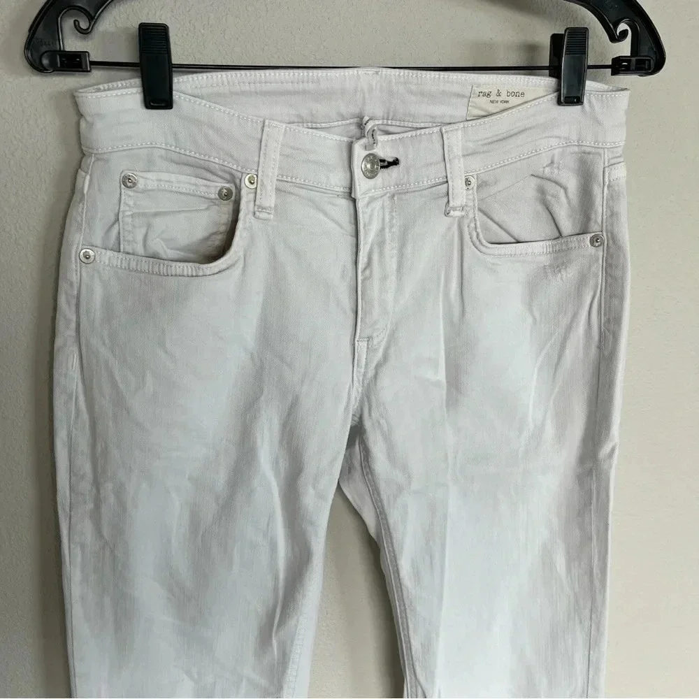 Rag & Bone Dre Low Rise Ankle Slim Boyfriend Jeans White W/ Holes Denim Women 26